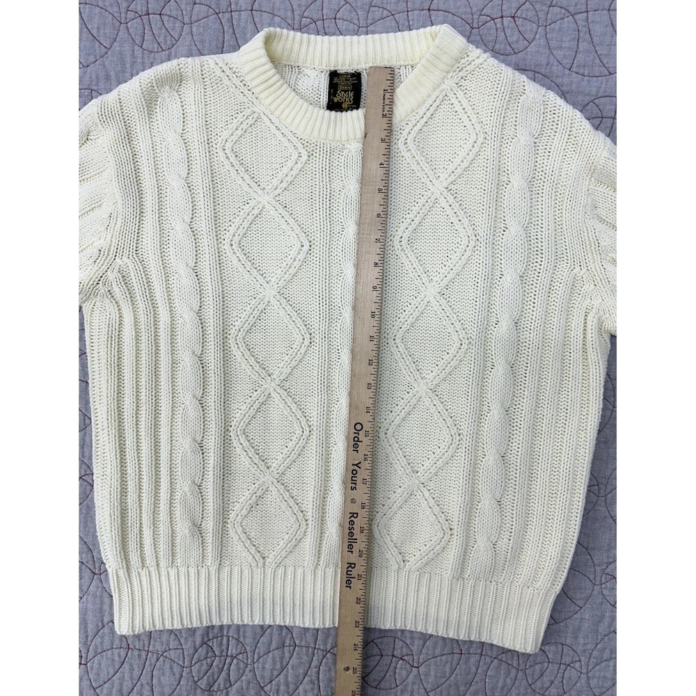 VTG 80s Sears Style Works Cable Knit Cream Sweater / Men's Size Large - Picture 6 of 7